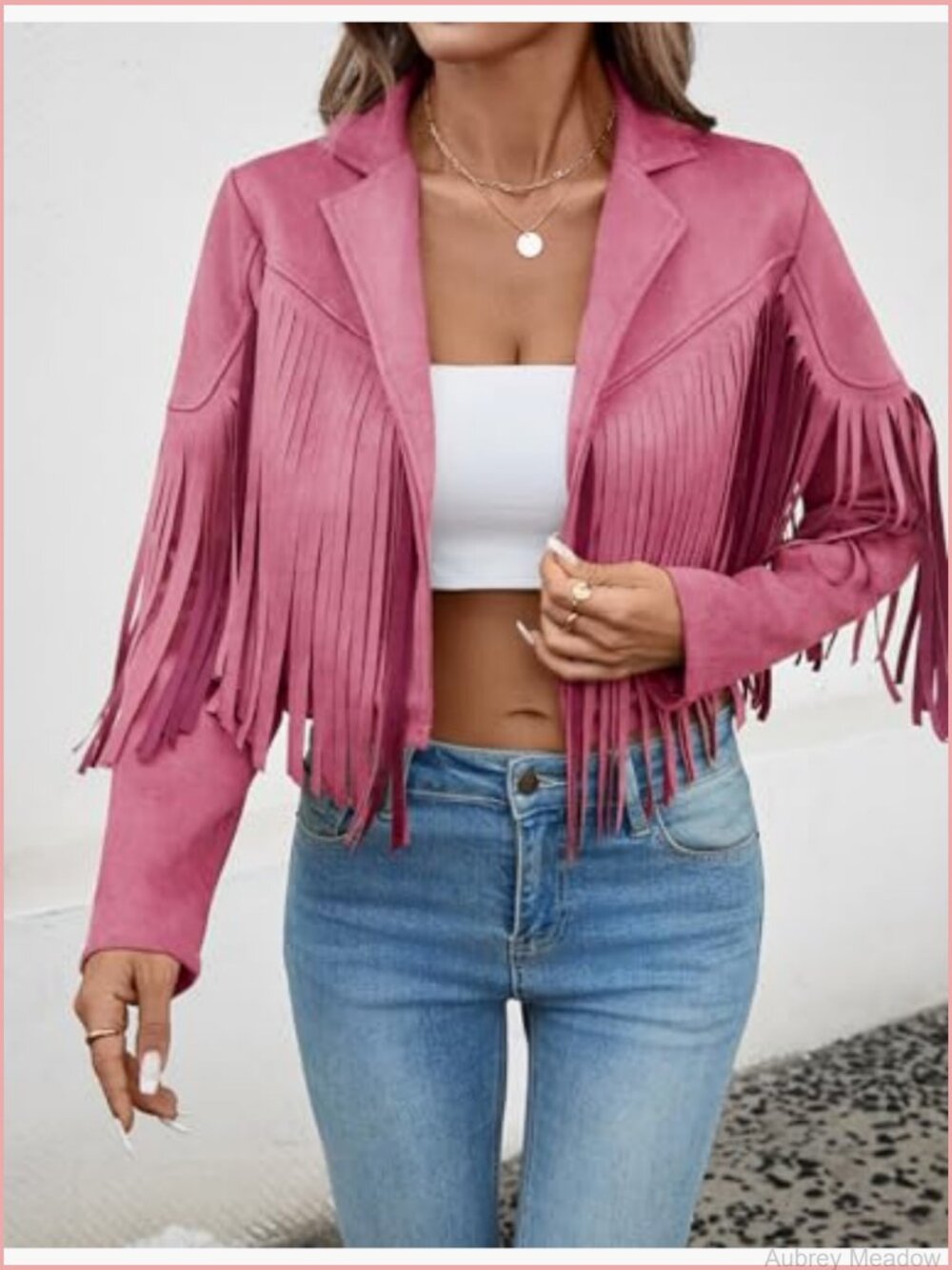 Faux Suede Fringe Cropped Jacket With Lining Western Cowgirl Coat - Picture 3 of 7